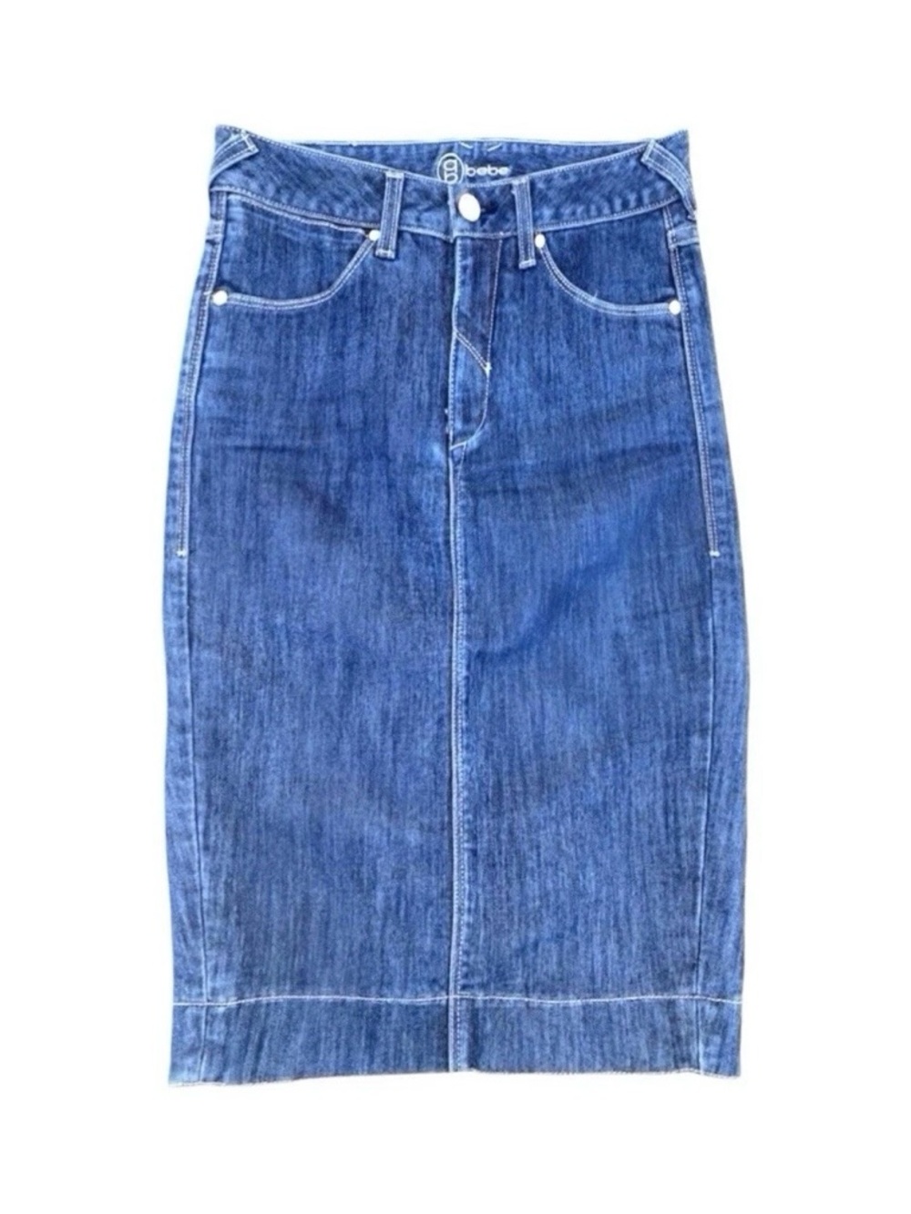 Vtg 00s Bebe Indigo Denim Jean Midi Skirt